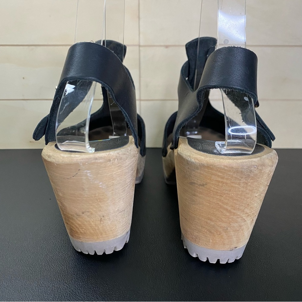 Mia Madeline Swedish Clogs Women's Size 7.5 Shoes EU38 Black Leather Wooden - Picture 6 of 11